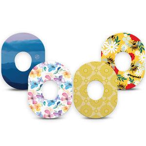 ExpressionMed Summer Brights Dexcom G7 and Dexcom Stelo Glucose Biosensor System, 4-Pack Tape Golden florals and bees Fixing Ring Tape for Continuous Glucose Monitor