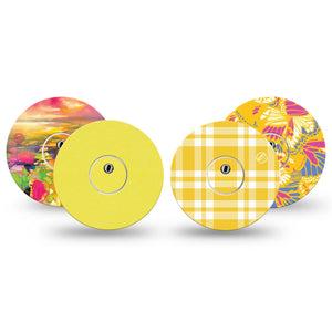 ExpressionMed Sunlit Yellow Freestyle Libre 3 and Libre 3 Plus, tape and sticker  yellow floral Fixing Ring Tape for Continuous Glucose Monitor