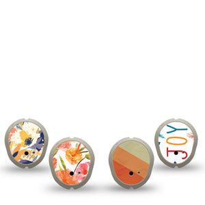 ExpressionMed Jewel Tone Glow Variety Pack Dexcom G7 Sticker, Dexcom Stelo Glucose Biosensor System, 4-Pack Sticker Variety Stripes and Flowers, Vinyl Decoration Continuous Glucose Monitor Design