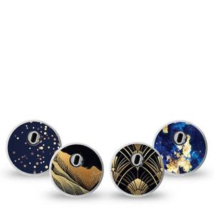 ExpressionMed Midnight Majesty Variety Pack Freestyle Libre 3 and Libre 3 Plus Sticker, 4-Pack Sticker Variety Gold accent prints Waterproof Adhesive Tape for CGM