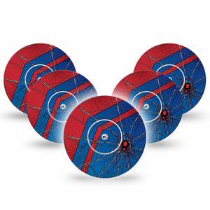 ExpressionMed Spider Man Freestyle Libre and Libre 2 Plus Tape, Abbott Lingo, 5-Pack Tape and 5-Pack Sticker Spiderman Spider, Fixing Ring Tape Continuous Glucose Monitor Design