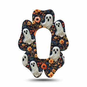 ExpressionMed Embroidered Ghost Dexcom G6 Flower Shape Tape, Single Tape Threaded Ghosts and Florals, Adhesive Patch Continuous Glucose Monitor Design