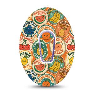 ExpressionMed Fruit Stickers Dexcom G6, Single Tape and Single Sticker Cartoonish fruits Sensor Cover for Continuous Glucose Monitor