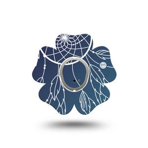 ExpressionMed Blue Dreamcatcher Dexcom G7 Flower Shape Tape, Dexcom Stelo Glucose Biosensor System, Single Tape and Single Sticker Blue Feathers Plaster CGM Design