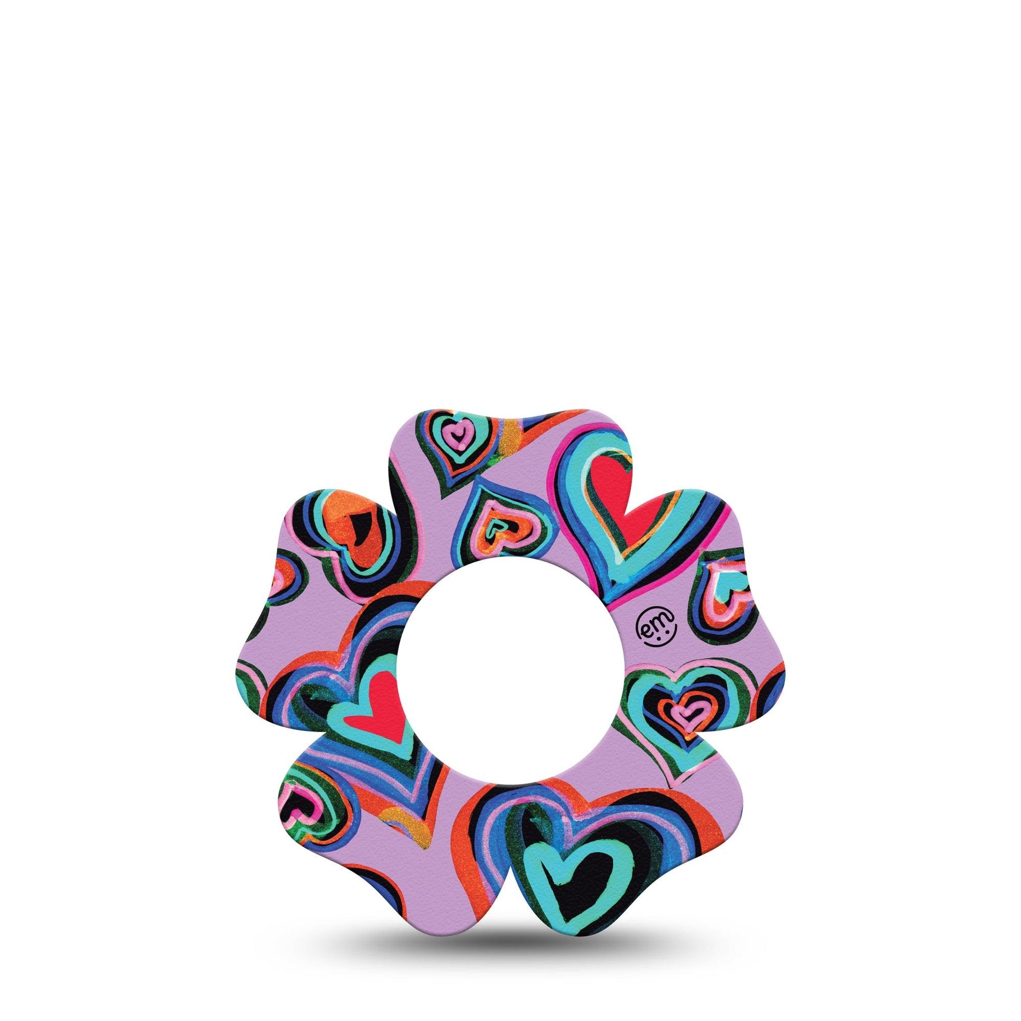 ExpressionMed Neon Hearts Freestyle Libre 2 and Libre 2 Plus Flower Shape Tape, Abbott Lingo,  Single Tape Bright Hearts, Fixing Ring Tape CGM Design