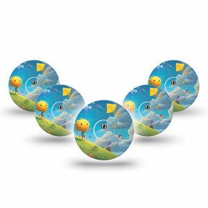 ExpressionMed Summer Kite Freestyle Libre 3 and Libre 3 Plus Tape, 5-Pack Tape and 5-Pack Sticker Sunny Cloud Sky, Adhesive Tape Continuous Glucose Monitor Design