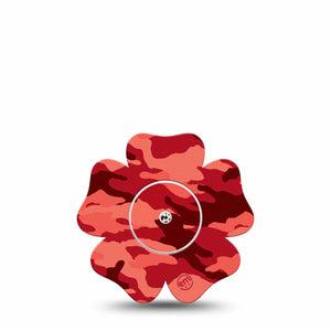 ExpressionMed Red Camo Freestyle Libre 2 and Libre 2 Plus Flower Shape Tape, Abbott Lingo,  Single Tape and Single Sticker Red Print, Fixing Ring Tape CGM Design