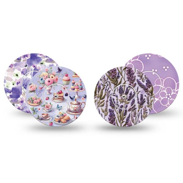 ExpressionMed Garden Party Freestyle Libre, Libre 2 Plus, and Abbott Lingo, tape and sticker  Soft purple tones Adhesive Tape for CGM