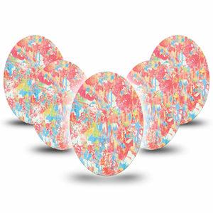 ExpressionMed Faded Summer Medtronic Guardian Enlite Universal Oval 5-Pack Tape Washed-Out Inspired Coral Blue Art, Plaster CGM Design