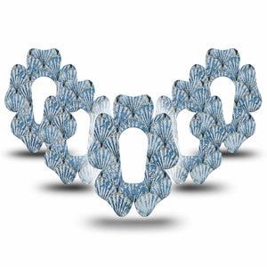 ExpressionMed Seashells Dexcom G6 Flower Shape Tape, 5-Pack Tape Blue Clam Shell, Adhesive Patch Continuous Glucose Monitor Design