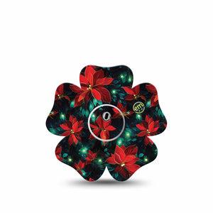 ExpressionMed Christmas Floral Freestyle Libre 3 and Libre 3 Plus Flower Shape Tape, Single Tape and Single Sticker Poinsettia Florals, Overlay Tape CGM Design