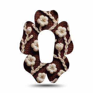 ExpressionMed Cozy Sweater Dexcom G6 Flower Shape Tape, Single Tape Brown Sweater White Petals Inspired, Adhesive Patch Continuous Glucose Monitor Design