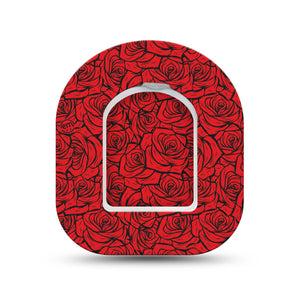 ExpressionMed Roses Omnipod Mini, Single Tape and Single Sticker Line art roses Sensor Cover For Pump