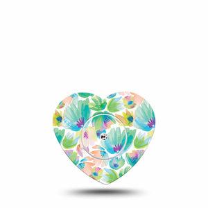 ExpressionMed Happy Go Lucky Flowers Freestyle Libre 2 Heart Shape Tape, Abbott Lingo, Single Tape and Single Sticker Happy Feel Florals Adhesive Patch CGM Design