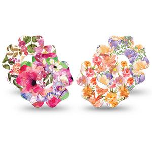 ExpressionMed Blooming Radiance Variety Pack Freestyle Libre 3 and Libre 3 Plus Flower Shape Tape 4-Pack Tape Variety Summer Sunset Toned Florals, Orange Pink Flowers, Gossamer Flower Mix, Sunset Tone Florals, Summer Florals, Sheer Inspired Petals, Summer Sunset Toned Florals, Delicate Orange Pink Petals, Plaster CGM Design