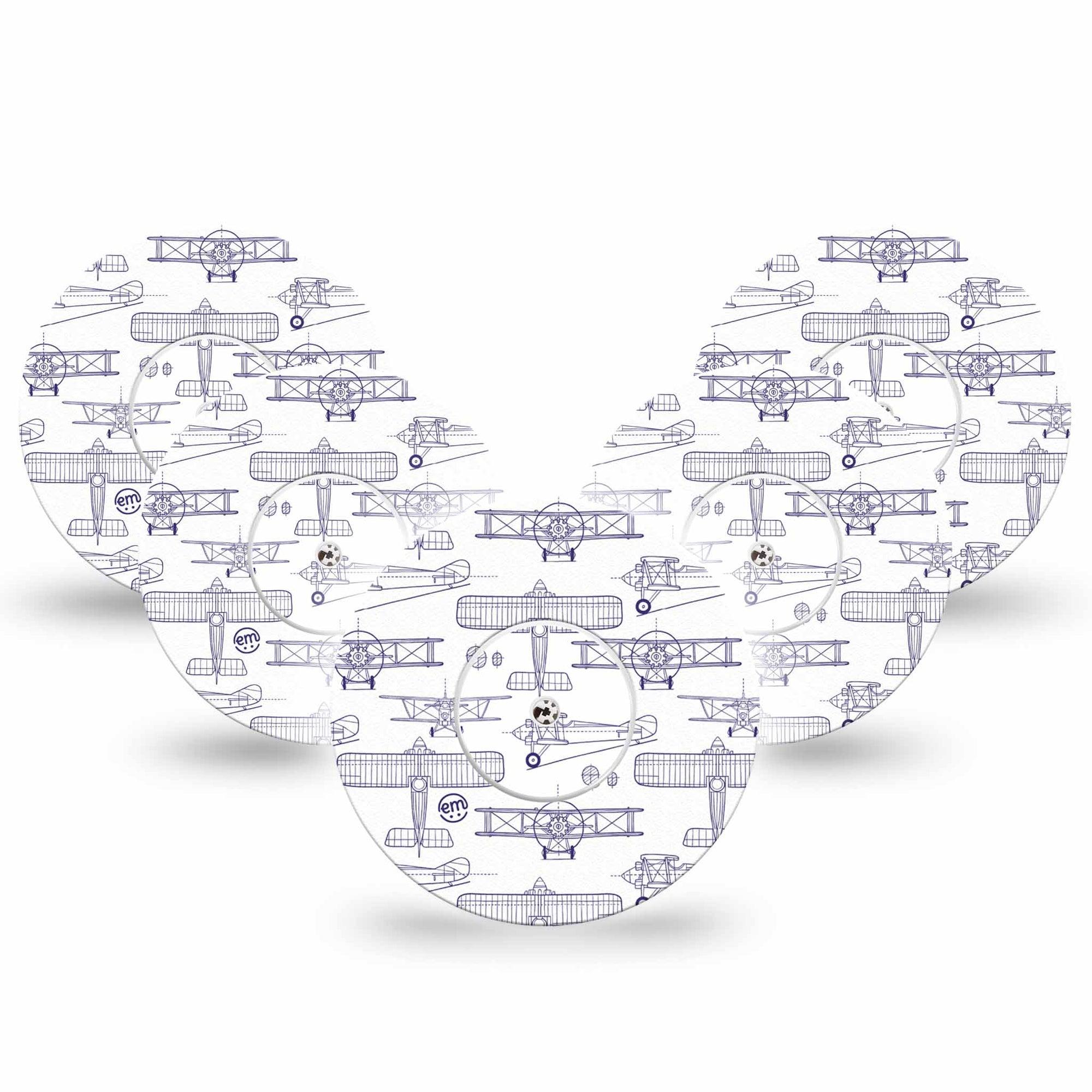 ExpressionMed Airplane Freestyle Libre and Libre 2 Plus Tape, Abbott Lingo, 5-Pack Tape and 5-Pack Sticker Glider Planes, Fixing Ring Tape Continuous Glucose Monitor Design