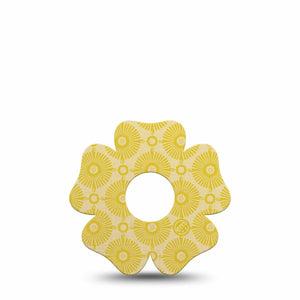 ExpressionMed Yellow Sundress Freestyle Libre 3 and Libre 3 Plus Flower Shape Tape, Single Tape Golden Sunbursts Pattern, Overlay Tape CGM Design