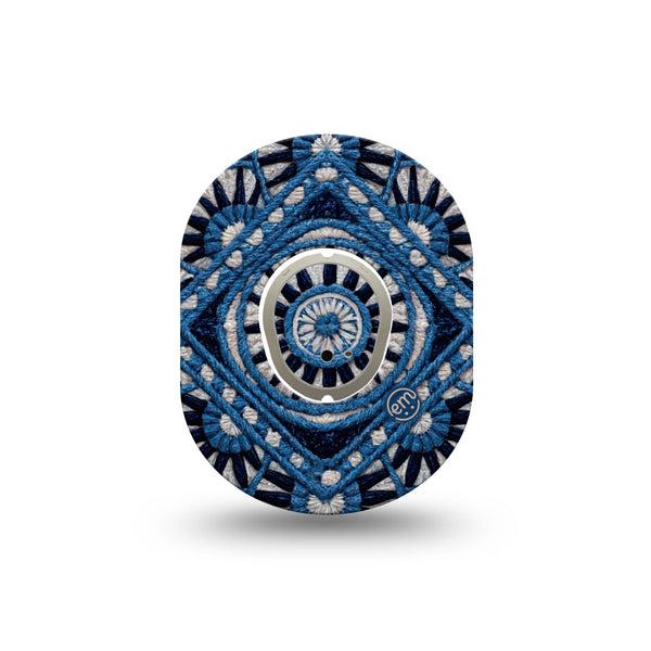 ExpressionMed Indigo Loomwork Dexcom G7 and Dexcom Stelo Glucose Biosensor System Mini, Single Tape and Single Sticker Rugged geometric design Waterproof Sensor Cover for CGM