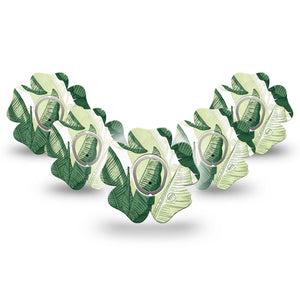 ExpressionMed Palm Leaf Dexcom G7 and Dexcom Stelo Glucose Biosensor System Flower, 5-Pack Tape and 5-Pack Sticker Plant print Adhesive Patch for Continuous Glucose Monitor