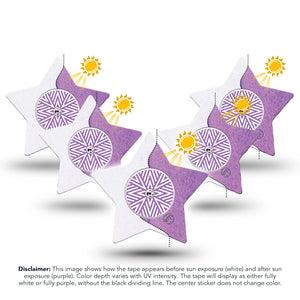 ExpressionMed Solar Violet Freestyle Libre 2 and Libre 2 Plus Star Shape Tape, Abbott Lingo, 5-Pack Tape and 5-Pack Sticker Color-Changing in Sunlight, Adhesive Tape CGM Design
