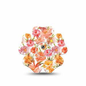 ExpressionMed Peach Dusk Freestyle Libre 3 and Libre 3 Plus Flower Shape Tape, Single Tape and Single Sticker Dreamy Orange Petals, Overlay Tape CGM Design
