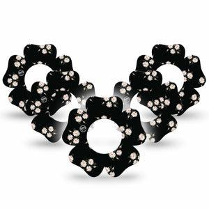 ExpressionMed Black Daisies Freestyle Libre 2 and Libre 2 Plus Flower Shape Tape, Abbott Lingo,  5-pack Tape Grungy Daisy Florals, Fixing Ring Tape CGM Design