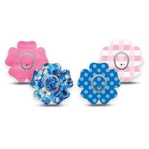 ExpressionMed Cotton Candy Coast Variety Pack Dexcom G7 Flower Shape Tape, Dexcom Stelo Glucose Biosensor System, 4-Pack Tape and 4-Pack Stickers Variety Dots and Lines, Plaster CGM Design