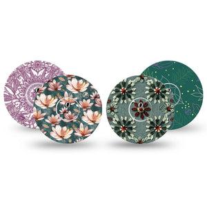 ExpressionMed Sage Petals Variety Pack Freestyle Libre 3 and Libre 3 Plus Tape, 4-Pack Tape and 4-Pack Sticker Variety, Sage and Lavender Inspired, Adhesive Tape Continuous Glucose Monitor Design