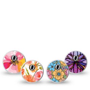 ExpressionMed Bold Bloom Freestyle Libre 3 and Libre 3 Plus Sticker, 4-Pack Sticker Vibrant orange and pinks Vinyl Decoration for CGM