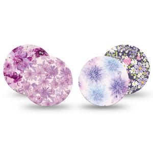 ExpressionMed Violet Garden Freestyle Libre 3 and Libre 3 Plus OverPatch, 4-Pack Tape Plum tone florals Plaster for CGM
