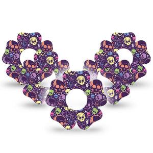ExpressionMed Neon Skulls Infusion Set Flower Shape Tape 10-Pack Tape Fluorescent Colorful Skulls, Plaster Continuous Glucose Monitor Design