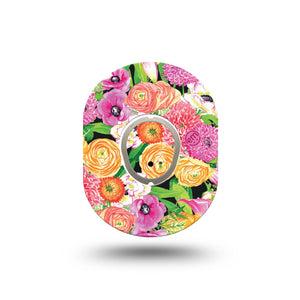 ExpressionMed Hand Painted Flowers Dexcom G7 Mini Tape, Dexcom Stelo Glucose Biosensor System,  Single Tape and Single Sticker Cute Pink Flowers Patch Continuous Glucose Monitor Design