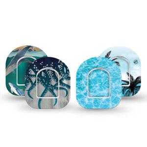 ExpressionMed Poolside Tide Omnipod Mini, tape and sticker  wave inspired design Waterproof Sensor Cover For Pump