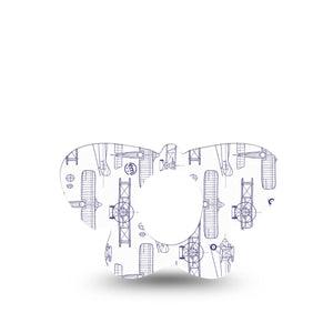 ExpressionMed Airplane Dexcom G7 Butterfly Shape Tape, Dexcom Stelo Glucose Biosensor System, Single Tape Navy Stenciled Planes, Adhesive Tape CGM Design