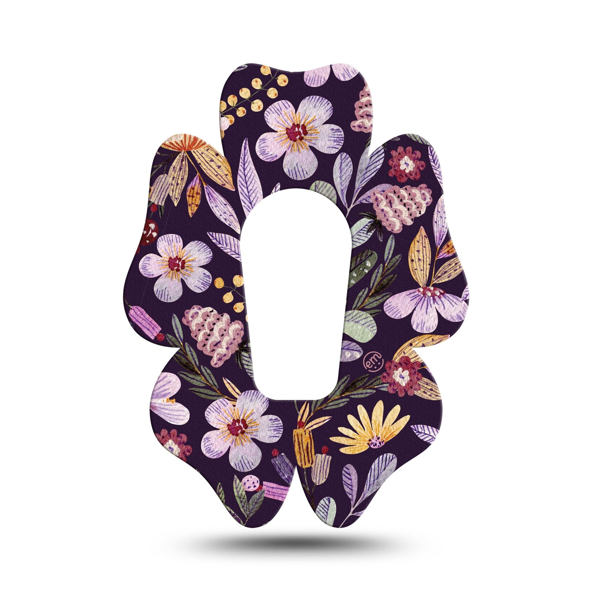 ExpressionMed Moody Blooms Dexcom G6 Flower Shape Tape Single Purple Floral Design Adhesive Patch Continuous Glucose Monitor Design