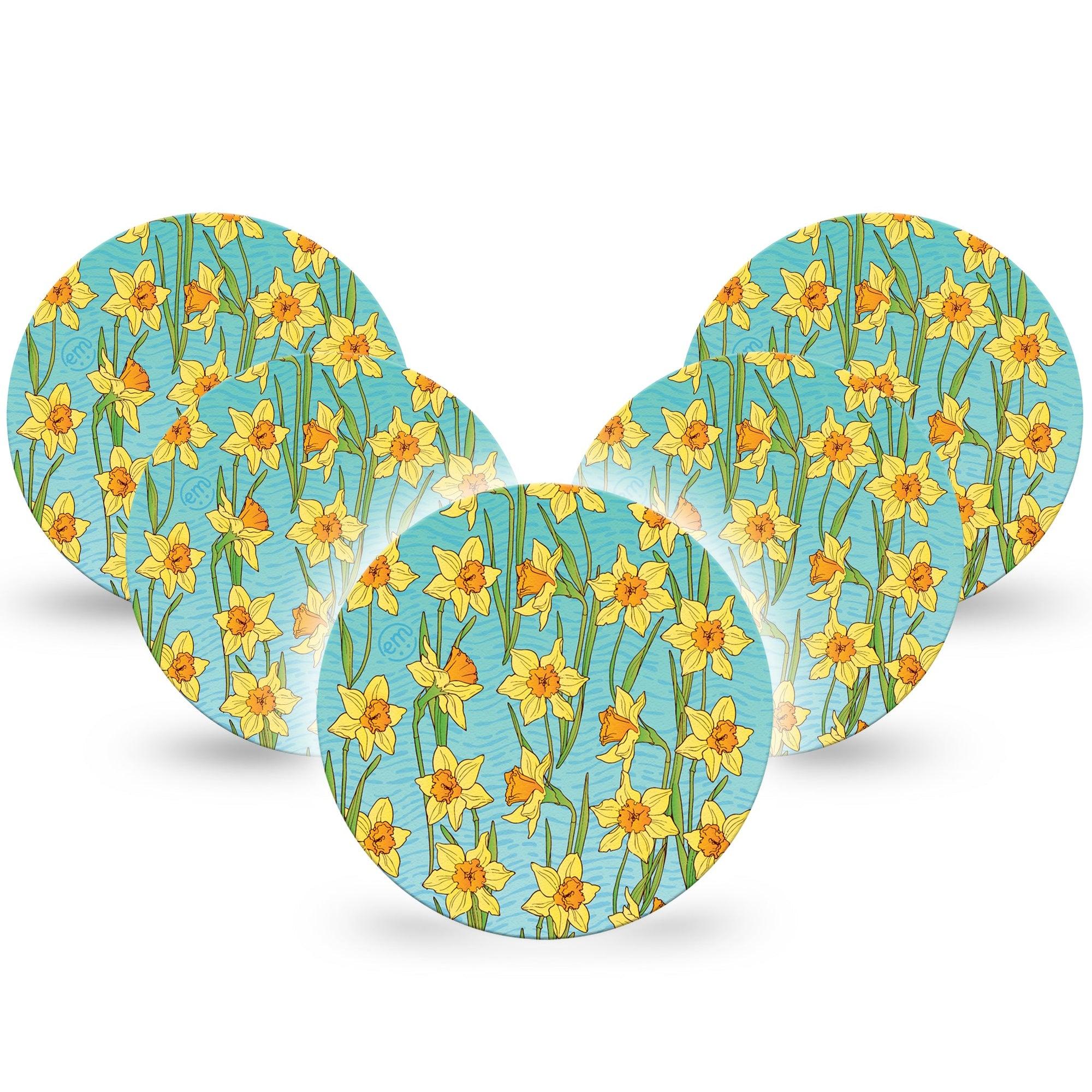 Daffodils Dexcom G7 Overpatch, 5-Pack, Floral Blooms Themed, CGM Plaster Tape Design, Dexcom Stelo