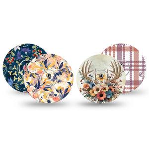 ExpressionMed Antlers & Autumn Variety Pack Freestyle Libre 3 and Libre 3 Plus Tape, 4-Pack Tape and 4-Pack Sticker Variety, Fall Time Bouquet, Adhesive Tape Continuous Glucose Monitor Design