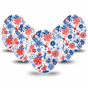 ExpressionMed July Flowers Medtronic Guardian Enlite Universal Oval 5-Pack variety red blue white flowers Plaster Continuous Glucose Monitor Design