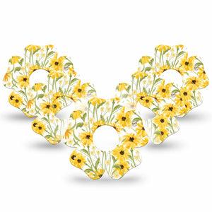 ExpressionMed Yellow Mosaic Floral Freestyle Libre 3 and Libre 3 Plus Flower Shape Tape 5-Pack Tape Painted Summer Flowers, Overlay Tape CGM Design
