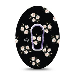 ExpressionMed Black Daisies Dexcom G6 Tape Single Tape and Single Sticker Vintage Daisy Print, Plaster Continuous Glucose Monitor Design