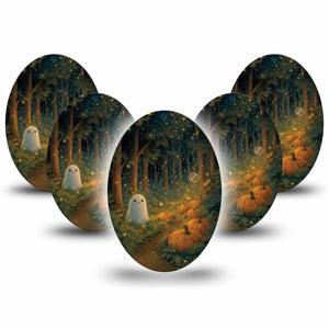 ExpressionMed Woodland Ghost Medtronic Guardian Enlite Universal Oval, 5-Pack spooky forest design Fixing Ring Tape for Continuous Glucose Monitor
