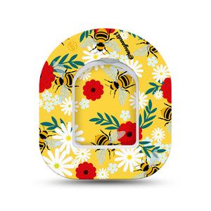 ExpressionMed Bees and Flowers Omnipod Surface Center Sticker and Mini Tape Yellow Bumblebees and Flowers Vinyl Sticker and Tape Design Pump Design