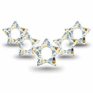 ExpressionMed Busy Bees Dexcom G7 and Dexcom Stelo Glucose Biosensor System Star, 5-Pack Delicate bees flowers Decorative Adhesive Tape for Continuous Glucose Monitor