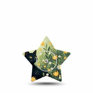 ExpressionMed Jungle Cat Freestyle Libre, Libre 2 Plus, and Abbott Lingo Star, Single Tape and Single Sticker Yellow floral kitty Patch for CGM