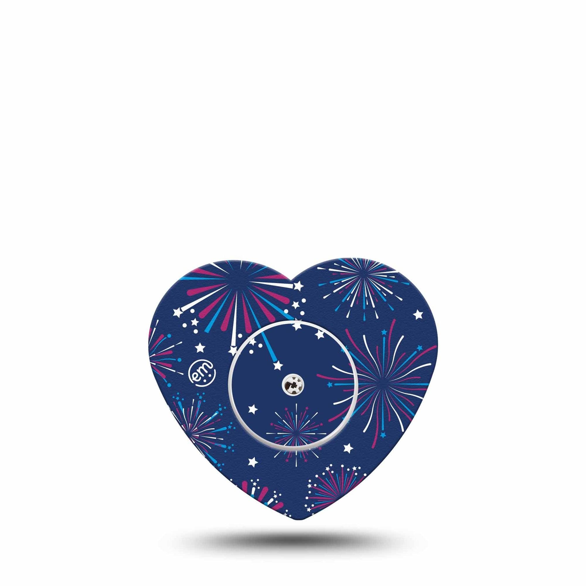 ExpressionMed Night Sky Celebration Freestyle Libre 2 Heart Shape Tape, Abbott Lingo,  Single Tape and Single Sticker Radiant Fireworks Adhesive Patch CGM Design