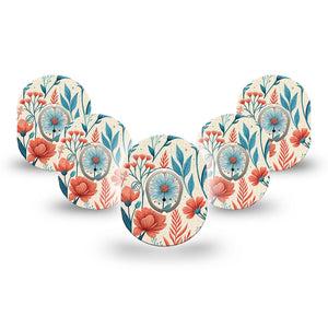 ExpressionMed Desert Wildflower Dexcom G7 and Dexcom Stelo Glucose Biosensor System Mini, 5-Pack Tape and 5-Pack Sticker High contrast floral design Sensor Cover for Continuous Glucose Monitor