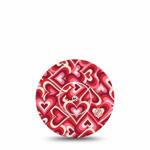 ExpressionMed Valentine Hearts Freestyle Libre Tape, Abbott Lingo, Single Tape and Single Sticker Red Pink Brown Hearts, Fixing Ring Tape Continuous Glucose Monitor Design