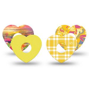 ExpressionMed Sunlit Yellow Freestyle Libre 3 and Libre 3 Plus Heart, 4-Pack Tape bright yellow flowers Adhesive Patch for Continuous Glucose Monitor