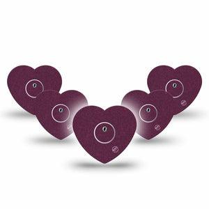 ExpressionMed Wine Red Freestyle Libre 3 and Libre 3 Plus Heart Shape Tape, 5-Pack Tape and 5-Pack Sticker Basic Color, Patch CGM Design