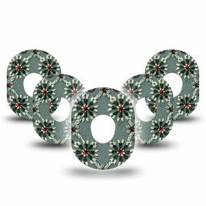 ExpressionMed Green Embroidery Dexcom G7 Tape, Dexcom Stelo Glucose Biosensor System, 5-Pack Tape Embroidered Florals, Overlay Tape CGM Design